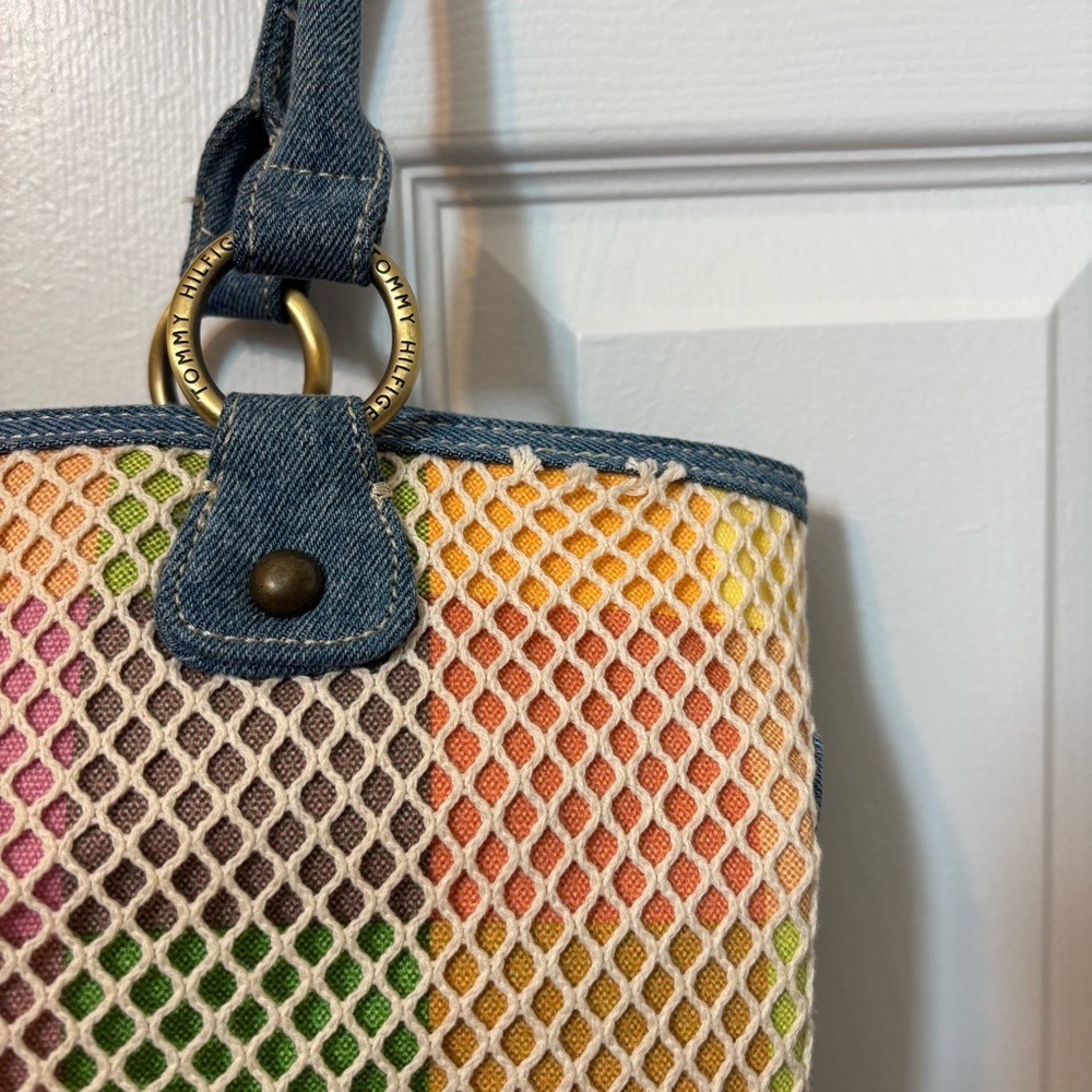 Vintage Tommy Hilfiger Multicolor Rainbow Fishnet Tote Shoulder Bag Purse PRIDE - Picture 9 of 11